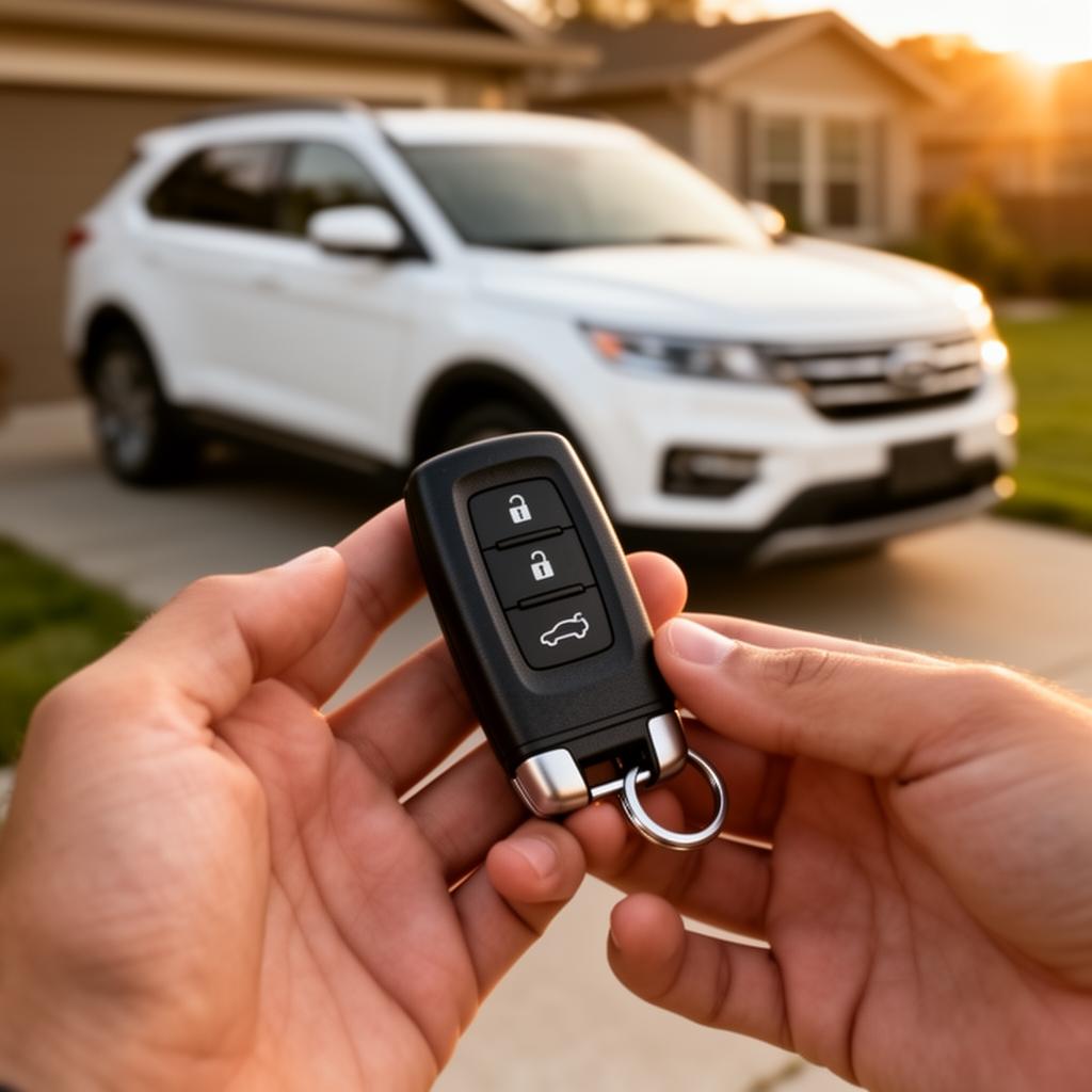 Seller handing car keys to buyer