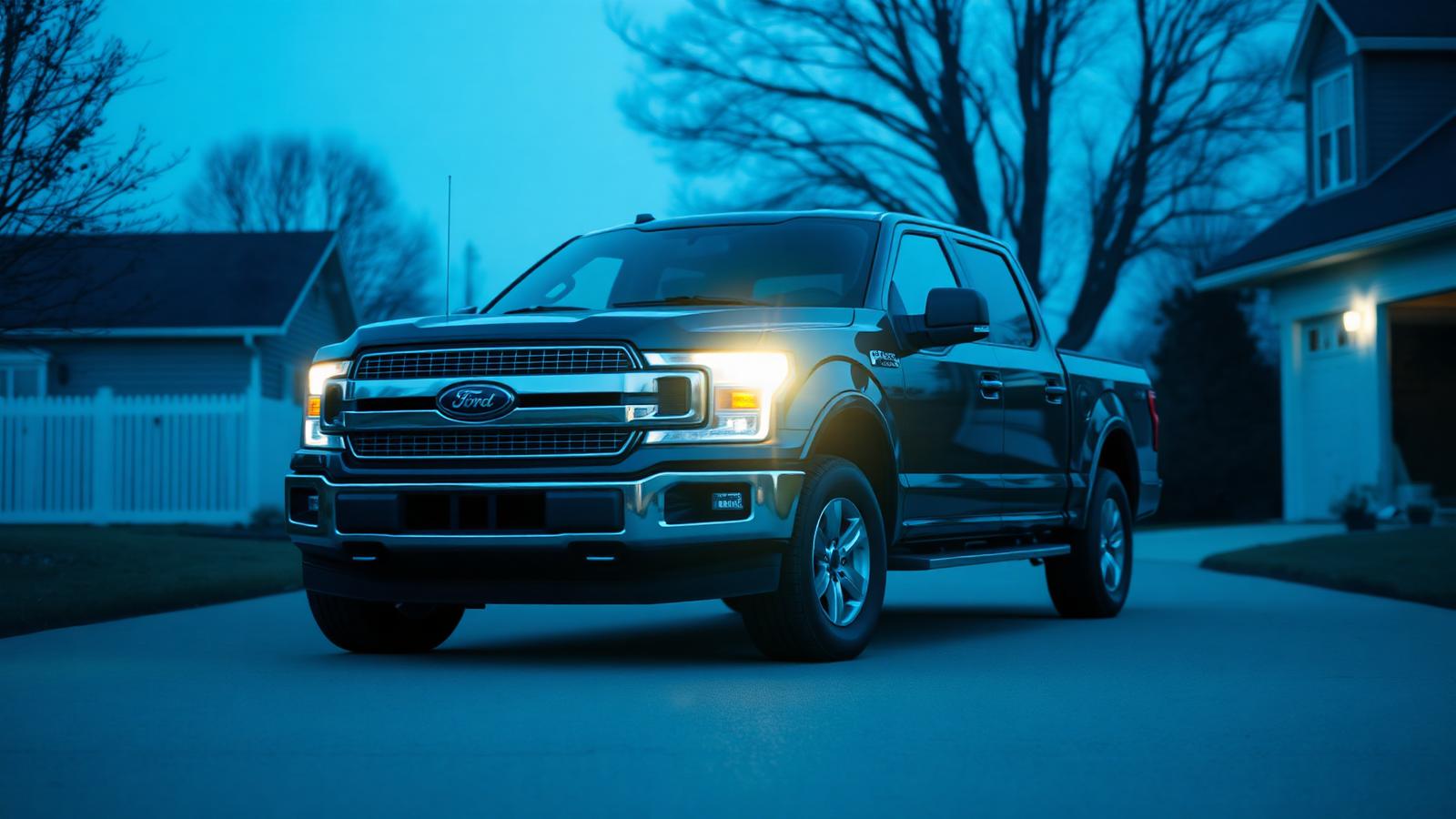 Ford F-150 pickup truck, three-quarter front view.